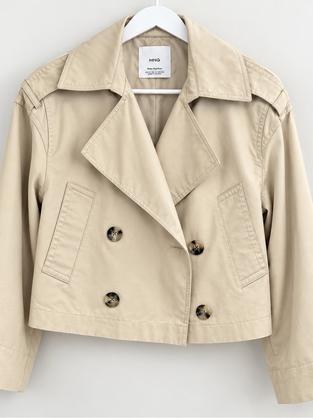 Mango Cropped Double-Breasted Beige Trench Coat